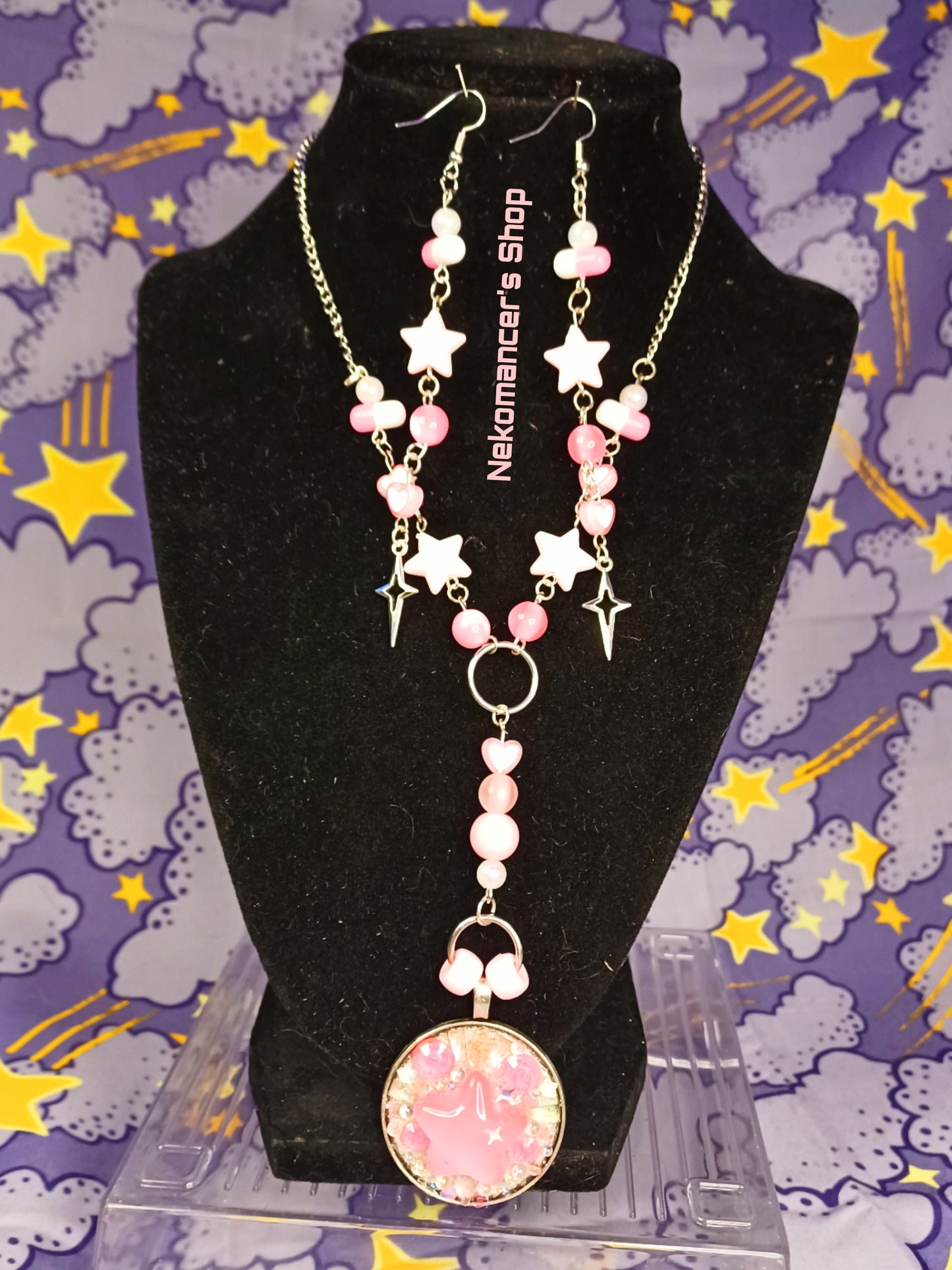 💟Pink Starsick UV ⭐️ Set - Earrings + Pendant Necklace